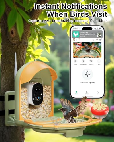 Bird Feeder with Camera, Bird Bath, Solar Powered, 2K HD, Wireless | Enjoy crisp 2K video, AI bird recognition, solar charging, bird bath design, night vision and instant app motion alerts. - color: Light Green, size: With BirdBath