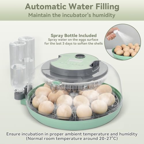 18 Egg Incubator with Automatic Egg Turning for Hatching Chicken Quail Duck | Hatching Unit with Digital Control & Built-in Candler, 2 Size Egg Tray Automatic Water Refill, Egg Incubator for Turkey Goose