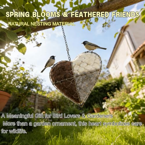 Handmade Fiber Bird Nesting Heart, Winter Tree Shelter for Wild Birds,Birds Nests Material Holder, Hummingbird Nest Boxes for Outside, Gardens, Courtyards, and Outdoor Bird Shelters