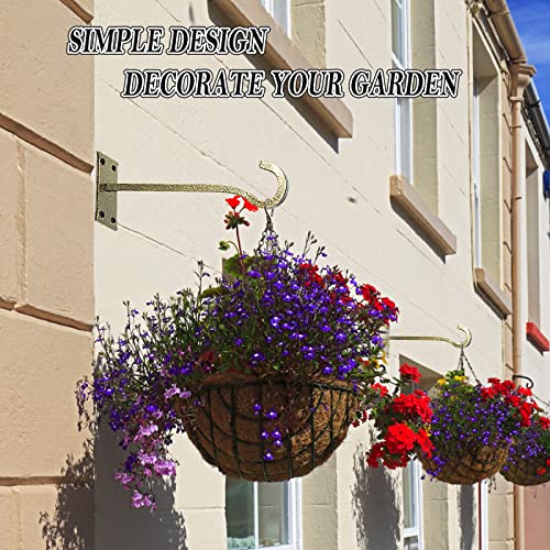 10" Heavy Duty Wall Plant Hanger, 2 Pack Gold Hammertone | Rustproof, holds 35 lbs, mount for garden patio porch indoor outdoor, fits bird feeders lanterns flower pots wind chimes - color: Gold Hammertone, size: 10in Steel Heavy Duty