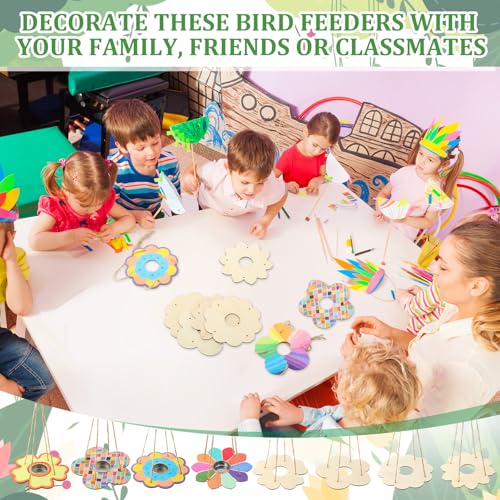 DoubleFill 24 Pack Bird Feeder Craft Kits for Kids Ages 3-8 Bird Feeder Craft Kits with Stainless Steel Bowls DIY Kids Crafts Wooden Art Painting Outdoor Bulk Toys for Children VBS Crafts