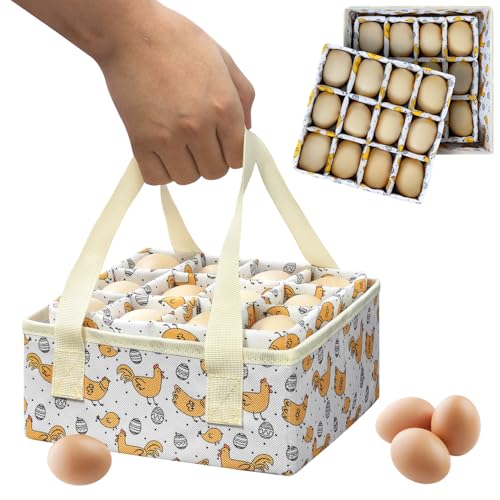 Eggs Collecting Basket, Durable Canvas Egg Basket for Gathering with 24, Double-Layer Storage Basket, Lined with PP Cotton, Collector & Container for Duck, Chicken, Goose Egg-yellow - color: yellow