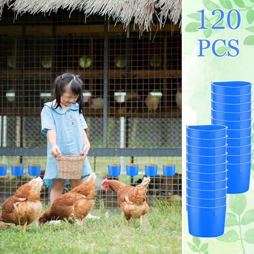 120 Pcs Cage Cups Chicken Feeder Cups 8 oz Plastic Hanging Birds Feeders and Waterers Bowl Feeding Bucket for Pigeon Poultry Parrot Rooster Rabbit Duck Supplies(Blue) - color: Blue