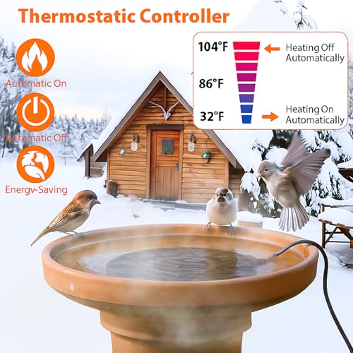 Fortrek Bird Bath Heater for Outdoors in Winter, 70w Birdbath Deicer Thermostatic Controller Water Heater with 5FT Cable for Birdbaths, Chicken, Duck, Livestock, Poulty, Animal, Tank, Buckets
