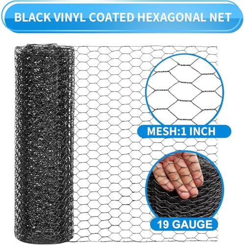 60'' x 150' Black Chicken Wire Mesh Fence, 20 Gauge Galvanized Poultry Netting and 1 inch Garden Mesh Fence Roll, Chicken Wire for Floral Arrangements/Crafts/Farm/Livestock/Pet Protection - size: 20 gauge 60'' x 150'