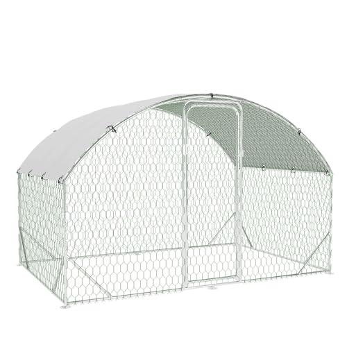 Large Metal Chicken Coop, Walk-in Poultry Cage, Large Chicken Run with Waterproof & Anti-UV Cover, Chicken Coop Run with Lockable Doors for Outdoor, 9.8 x 6.5 x 6.5FT - size: 74.6"L x 11.7"W x 7.5"H