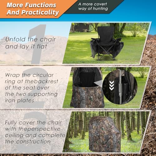 Hunting Chair Blind, 1/2 Man See Through Ground Blind, Camo Tent | Built-in Chair, Portable Blind, One-Way See Through, 1/2 Person, Camouflage, With Carrying Bag, Hunting Blind, Hunting Gear - style: 1 Person