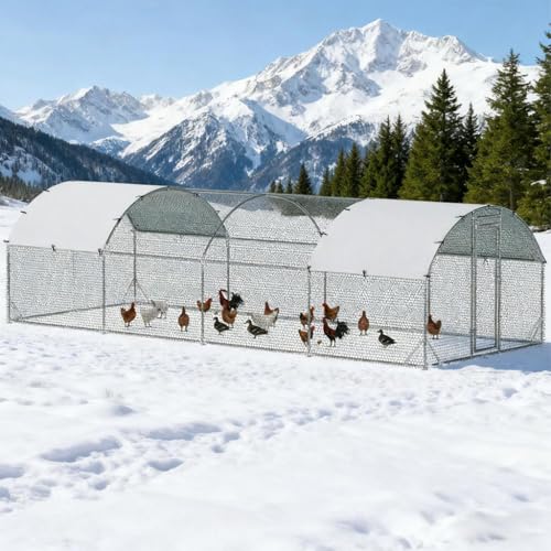 Large Metal Chicken Coop, Walk-in Chicken Run with Cover for Outdoor Yard & Farm, Poultry Cage Pen Hen House for Chickens, Ducks & Rabbits, 24.9 FT x 9.2 FT x 6.5 FT, Silver - size: 24.9 FT x 9.2 FT x 6.5 FT