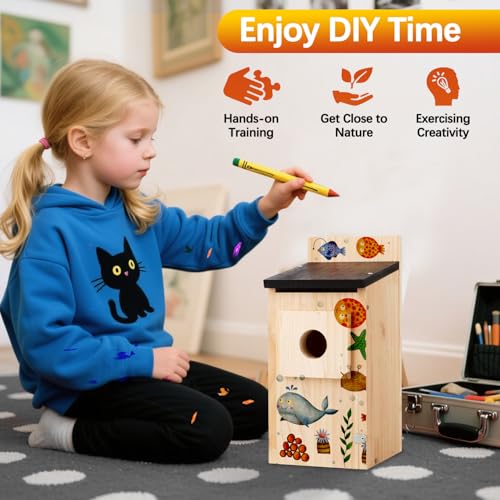 Birdhouse, Bird Houses for Outside, Weatherproof Bird House for Outdoors Cedar Bluebird House with Natural Wooden, Sturdy Nest Box for Chickadees, Titmice, Cardinals, Wrens