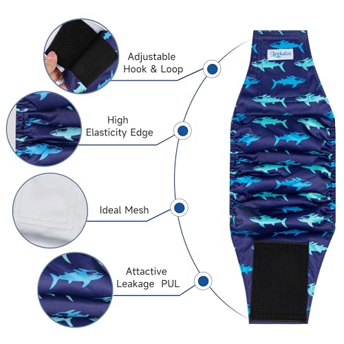 Leekalos Male Dog Diapers, Dog Belly Bands for Male Dogs | Wraps Washable Doggie Diapers High Absorbing Dog Belly Bands - color: Plain + Print, size: Medium (15"-17")