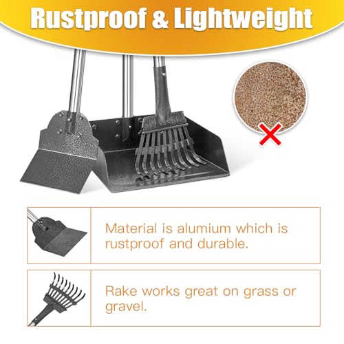 Larger Pooper Scooper, Dog Pooper Scooper for Large Medium Small Dogs Heavy Duty Long Handle Metal Tray Rake Shovel Set for Yard Grass - size: 1. Rake & Shovel & Large Tray