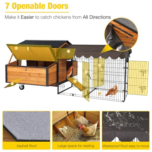 AIVITUVIN Large Chicken Coop with Run Chicken House with Metal Chicken Tractor Portable and Spacious Design for 6-8 Chickens 76.7" L - size: 76.7"L x 53.8"W x 36.8"H