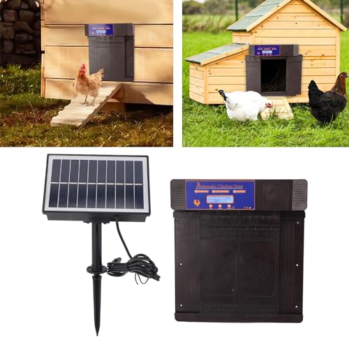 Automatic Chicken Coop Door Opener, Intelligent Double Open with Timer LED Display Solar Powered, with Anti Pinch Function, for Chickens Ducks Geese Poultry (Dark Brown) - color: Dark Brown