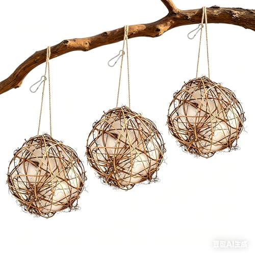 3 Pack Bird Nesting Material Holder for Hummingbirds, Cotton Fibers Refillable Nesting Balls for Wild Birds Outdoor Garden Decor, Hummingbird House Gift for Bird Lovers, Easy to Hang - size: 3pack