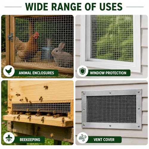 Galvanized Hardware Cloth 1/8 Inch Wire Mesh Roll – Ideal for Garden Fencing, Chicken Coops, DIY Projects, and Beekeeping (24in x 20ft)