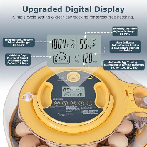 Egg Incubator, 26 Chicken/59 Quail Eggs Incubators for Hatching Eggs with Temp & Humidity Control, Auto Egg Turner, Adjustable Hatch Day & Air Vent, Egg Candler, Auto Water Refill, 360° Clear View - size: 26 Eggs