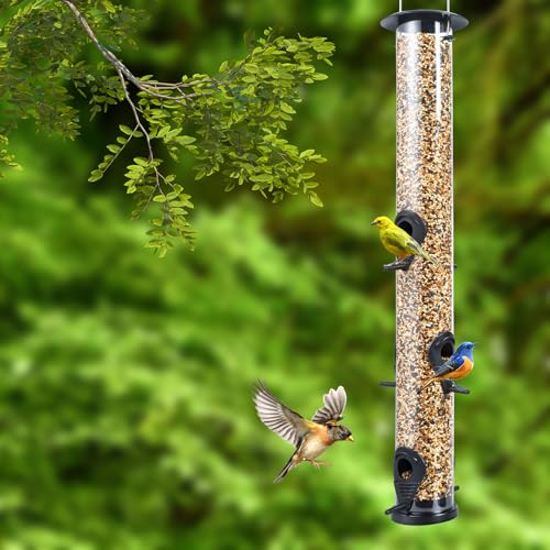 Backyard Expressions Tall Tube Bird Feeder - Durable Hanging Wild Bird Feeder for Wild Birds - 23" Tall, 6-Port Design - size: 23 In.