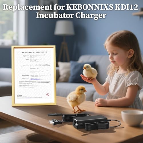 12V Charger for KEBONNIXS KDI-12 KDI12 Egg Incubator Automatic Egg Turner | Adapter for KEBONNIXS KDI-12 KDI12 Incubator Humidity Display Egg Candler for Hatching Chickens BX-1204000 BX1204000