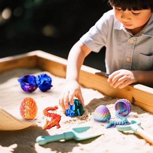 UXBSTM Officially Licensed 4 Pack 3D Printed Dragon Set with Unique Eggs, Mini Mystery Crystal Dragon Easter Egg Fillers Toys, Surprise Gift 3D Printed Animals Fidget Toys, Christmas Toy 2025 - color: 4pcs Set-a