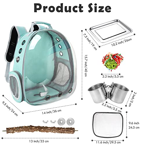 Bird Carrier, Portable Bird Backpack Travel Cage Bag with Standing Perch | Includes Food Bowl & Stainless Steel Tray, for Wildbird Parrot Parakeet Cockatiel Conures Budgie Canary Lovebirds Small Pet