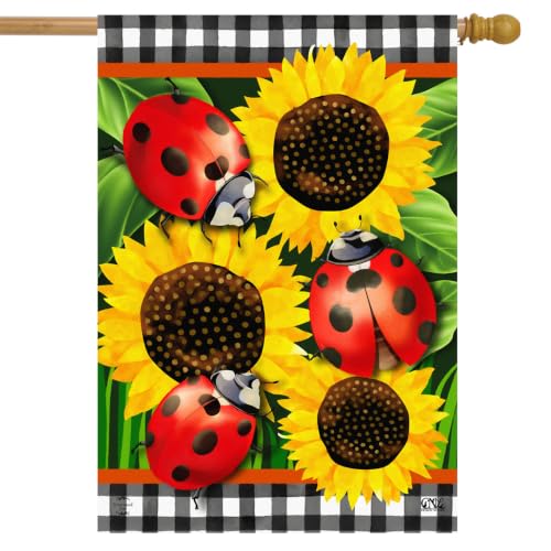 Ladybugs And Sunflowers Summer House Flag Floral Everyday 28" x 40" Briarwood Lane - color: Red, Yellow, Black