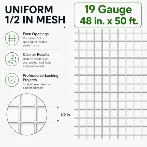 GoldPeak 19 Gauge Hardware Cloth Chicken Wire Fencing 1/2 inch 48 x 50 Ft | Hot-dip Galvanized After Welding, Chicken Wire Mesh Roll Welded Wire Fencing Gopher Mesh Wire Cloth Tree Guard Garden Fence - size: 1/2 inch 48'' x 50'