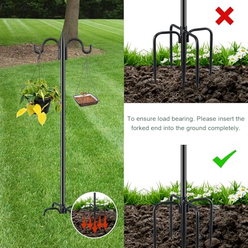 Gtongoko Bird Feeder Pole for Outdoors Heavy Duty, 2 Pack 77 Inch Double Shepherds Hook with 5-Prong Stable Base, 3/4 Inch Thick Hummingbird Feeder Stand for Hanging Plants, Lanterns - size: 77 Inch