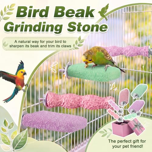 6 PCS Bird Beak Grinding Stone, Bird Perches, Nail Trimming Stick (Long) | For Small Medium Cockatiel Lovebird Finch Chinchillas Hamsters, Climbing Ledge, Grinding Claws and Beaks, Playful Design - size: Long