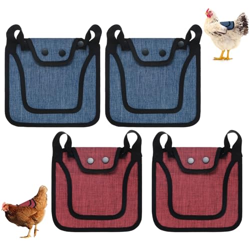 M METERXITY 4-Pack Premium Chicken Saddle, 25.4cm/10" Hens Saddle with Adjustable Strap Birds Feather Protector for Back and Sides Poultry Saver for Hens and Roosters [Red,Blue Each 2] - color: Red,Blue