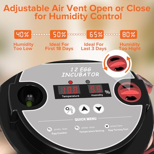 Incubator with Automatic Egg Turning and Humidity Control, Incubators for Hatching Eggs, Chicken, Ducks, Goose, Pigeon, Quail, Parrot Incubator for Farm, Lab, Science Classroom, Home - color: Black
