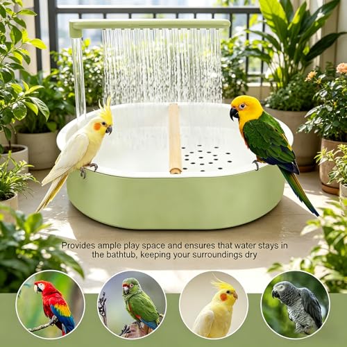 Automatic Bird Shower with Running Water, USB-Powered Circulating Water Fountain for Parrots, Cockatiels, Conures, Indoor Bird Bath with Pump, Easy to Clean Pet Bathing Station