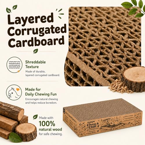 Agape Shreddable Bird Cardboard Platform, Natural Parrot Chew Toy and Perch | Safe Cage Mounted Paper Toy Accessory for Budgies, Lovebirds, Quakers, Cockatiels & Conures, Supports Beak & Foot Health - size: Large