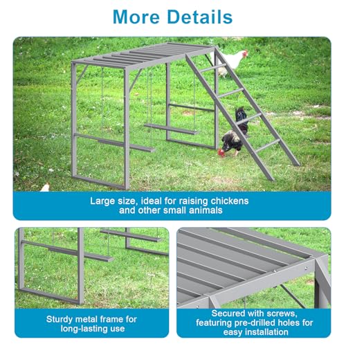 Sunexinlo Chicken Perch with Swing Set, Roosting Bars for Chickens in Coop for Pet Chickens' Health and Happiness, Metal Chicken Toys Accessories for Backyard Farms, Gray