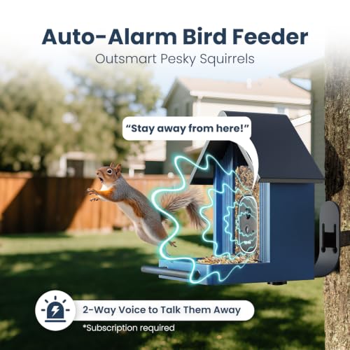 Smart Metal Bird Feeder with Camera, Light Blue | Squirrel Proof, 2.5K UHD AI Identification, Wireless Solar Powered, Real-time Videos & IMG, Outdoor for Garden Birding - color: Light Blue