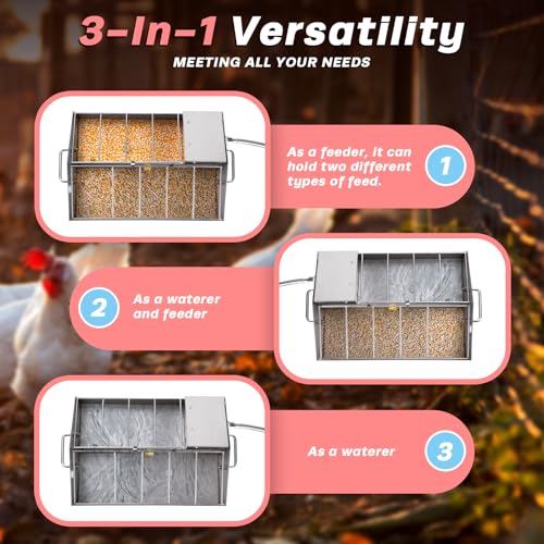 2 in 1 Automatic Chicken Waterer and Feeder | Stainless Steel Chicken Water Feeder With Float Valve, Poultry Water Dispenser for Duck Turkey Quail Pigeon, Easy to Clean