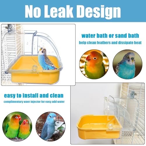 Bird Bath for Cage, Cleaning Pet Supplies Cockatiel Bird Bathtub with Hanging Hooks for Little Bird Parrots Spacious Parakeets Portable Shower for Most Birdcage (Beige) - color: white