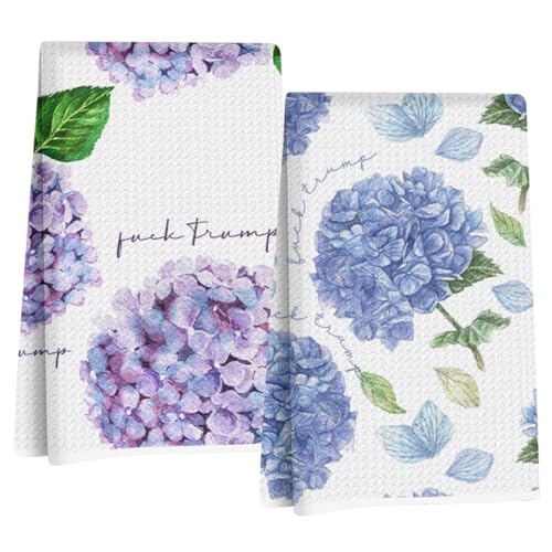 Jztco 2 Pcs Funny Trump Kitchen Towels, Anti Trump Gifts for Women | Hydrangea Waffle Hand Towels for Kitchen Home Decor, Absorbent Microfiber Dish Cloth Tea Towel 24x14 Inch - color: Multi 1357