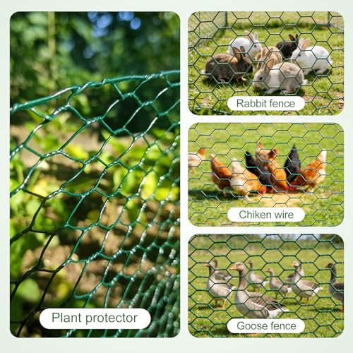 Chicken Wire for Floral Arrangements, 16x197in Chicken Wire Fencing, Green | Hexagonal PVC Coated, Metal Poultry Wire Netting for Craft, Outdoor Plants - size: 16x197 inch