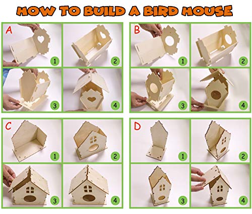hapray 4 Pack Bird House Craft Kit, DIY Birdhouse for Kids to Build & Paint - color: 4 Pack Bird House