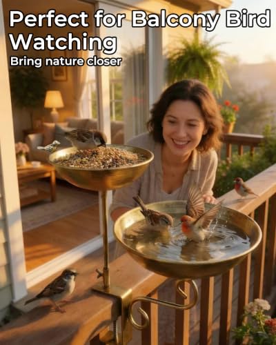 Dual Tier Deck Mounted Bird Bath with Feeder for Railing | Dual Levels for Backyard Bird Watching, Ideal for Cardinals, Finches & Sparrows, Adjustable Clamp Fits Decks, Easy Clean