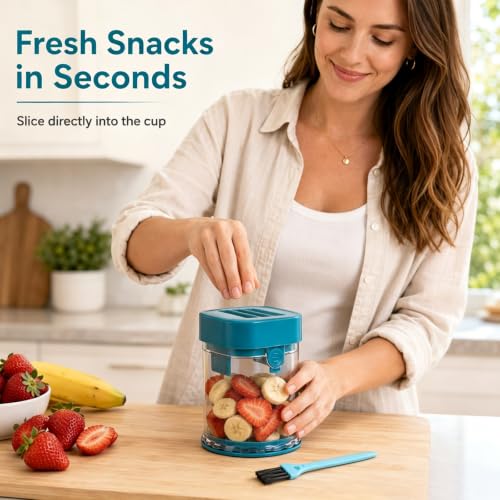 Fruit Slicer Cup, Strawberry Cutter Slicer with Detachable Base, Kitchen Fruit Cutter with Stainless Steel Blades for Bananas, Grapes & Hard Boiled Eggs, Includes a Matching Cleaning Brush(Blue) - color: Blue