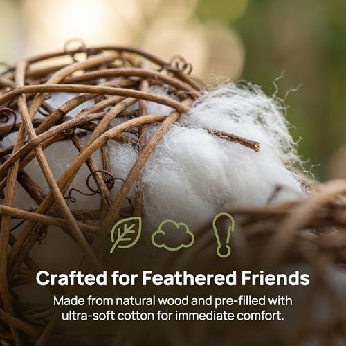Totority Bird Nesting Material Holders, Hanging Cotton-Filled Garden Decor | 3Pcs Hanging Wood Holders Filled with Cotton Material for Seasonal Garden Displays and Outdoor Bird-Watching Areas