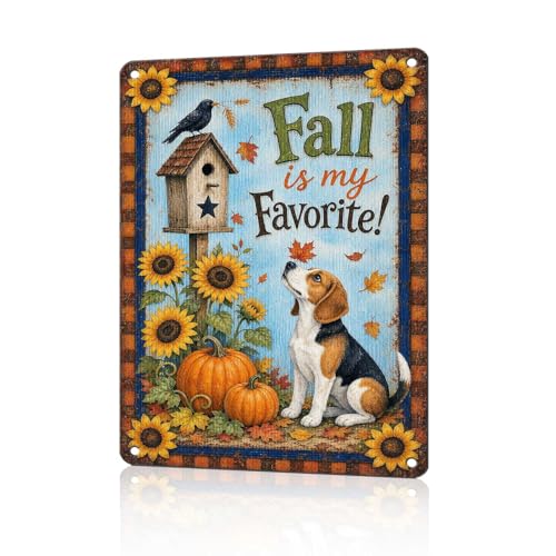 Fall Is My Favorite Beagle Dog Birdhouse Tin Sign Autumn Sunflower Wall Art for Living Room Bedroom Kitchen Porch Entryway and Farmhouse Home Decor 16 * 12In - color: Vintage Thanksgiving Tin Sign 12, size: 30X40cm(12*16in)