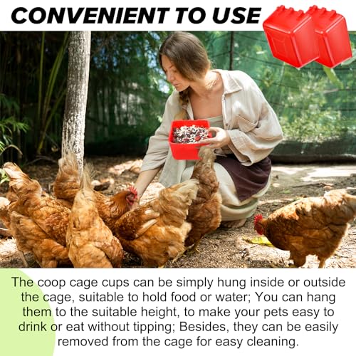 20 Pcs Cage Cups Chicken Feeder Waterer, 16 oz, Hanging Bunny Cage Feeder, Chicken Water Bowl for Pet Parrot, Rooster, Parakeet - color: red