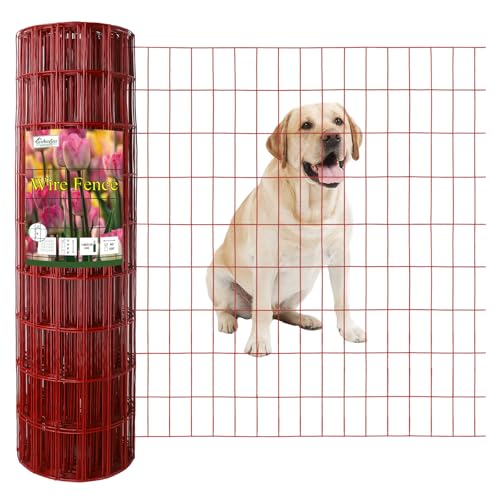 Red PVC Coated Welded Wire Fence 36" x 50' Roll, 2"x4" Mesh, 14 Gauge | Vinyl Coated Garden Fencing, Yard & Pet Barrier, Chicken Wire Fencing, Dog Enclosure Mesh, Vegetable Plant Protector - color: Red, size: 2''x4'' 14GA 36''x50'