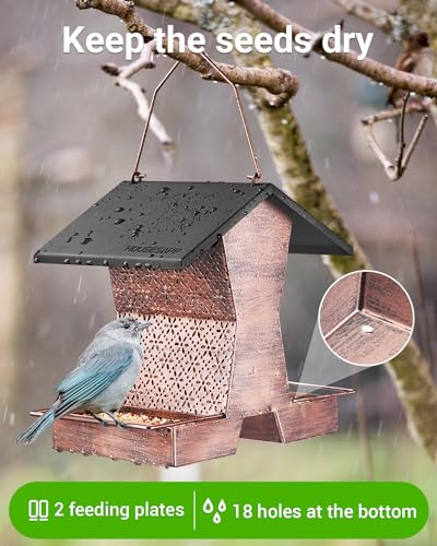 HouseSapp Bird Feeders for Outdoors Hanging - 2.4 LBs Metal Bird Feeder, House Shape Birdfeeders Attracting Wild Birds for Outside, Yard, Garden Decoration, Heavy Duty Platform