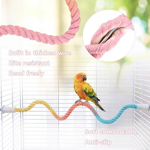 Mogoko 2Pcs Bird Rope Perches Cage Accessories for Parrots Cockatiels Parakeets Budgie, Perch Climbing Toy for Birds