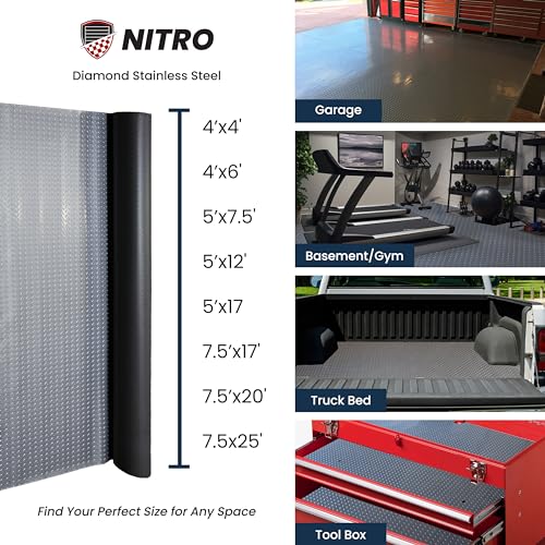 IncStores Standard Grade Nitro Garage Flooring (7.5' x 25', Diamond Stainless Steel) Roll Out Floor Protecting Mats - size: 7.5 Ft x 25 Ft