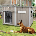 Outdoor Dog House Weatherproof, Wooden Puppy Shelter with Anti-Chewing Iron Frame and Elevated Floor, Sturdy Dog Kennel for Small, Medium & Large Dogs (Gray, 51" L x 29" W x 32" H) - size: 51" L x 29" W x 32" H