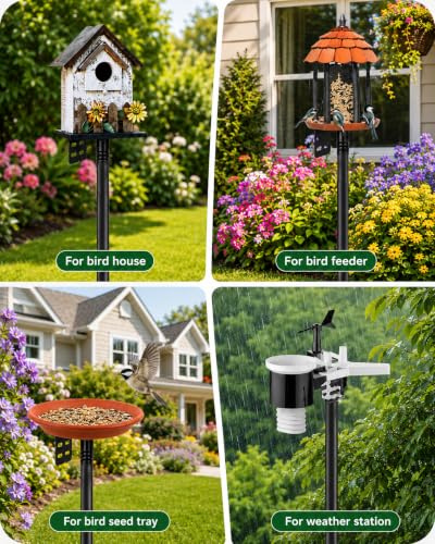 Bird Feeder Pole, 76Inch Heavy Duty Stand with 1-Inch Diameter, Outdoor Bird House Pole Mount for Hanging Feeders (Black, 76in-kit)